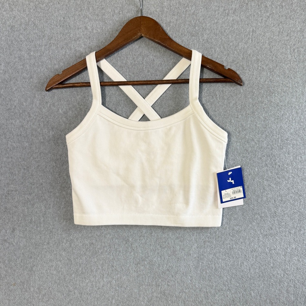 JoyLab Tank Top Athleisure Large White NEW Ribbed Cross Back Removable Pads